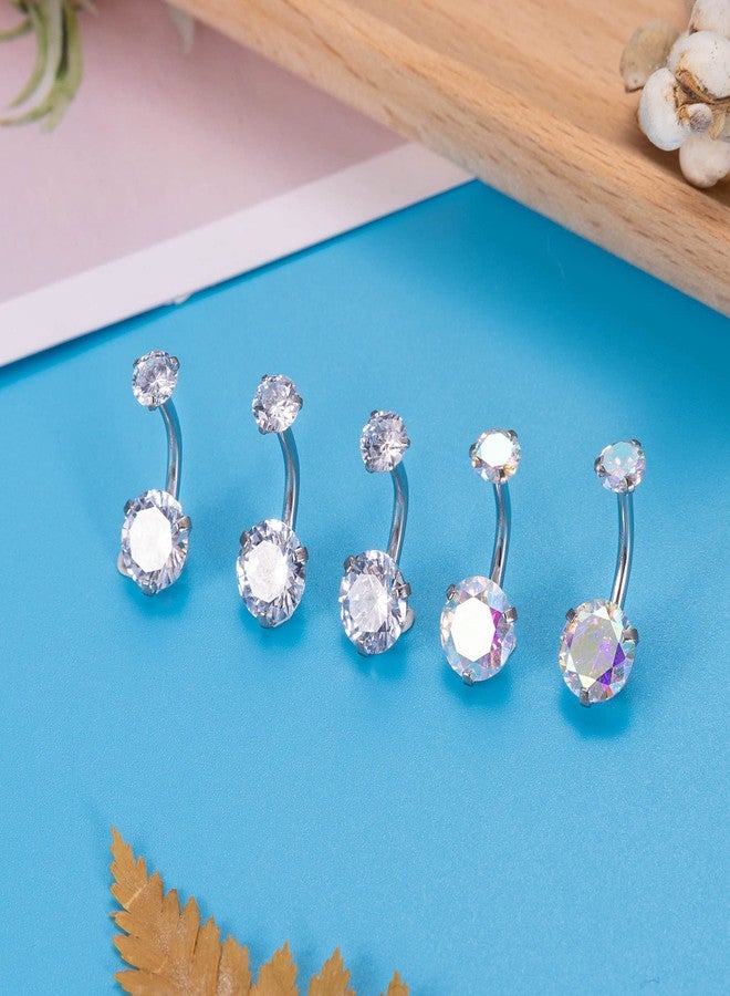 NICEIGHT 5Pcs 14G Surgical Steel Belly Button Ring for Women Belly Ring CZ Navel Rings for Women Barbells Body Piercing Jewelry with Tops Balls W - Image 3